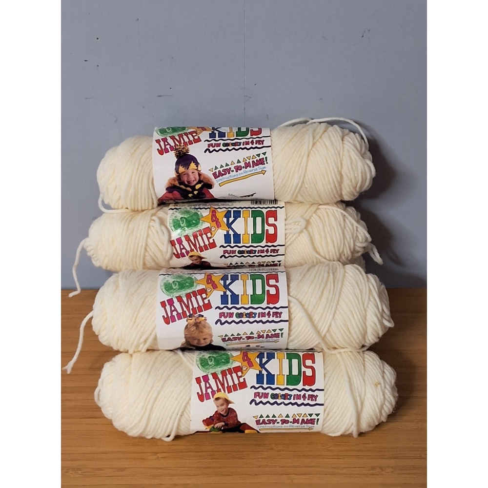 Vintage Skeins Of NEW (weighted) Jamie 4 Kids Cream Colored Yarn. Lot Of 6